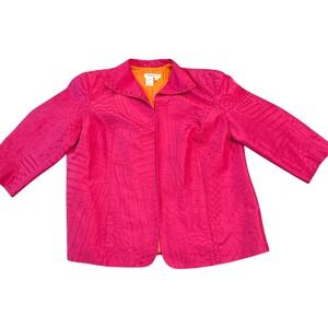Coldwater Creek 1X Pink Textured Silk Blazer Jacket Orange Lining Boho Elegant